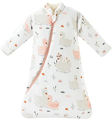 Chilsuessy Baby sovsäck vinter 3,5 tog barn sovsäck tjocka sovsäckar pojkar flickor sovsäck för småbarn nyfödda, vacker svan, S (65–75 cm)
