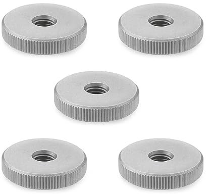 Ganter Normelemente | Flache Rändelmuttern | Rändelmuttern (niedrige Form) | DIN 467-M4-NI | 5 Stück | Edelstahl, matt gestrahlt | Gewinde: M4