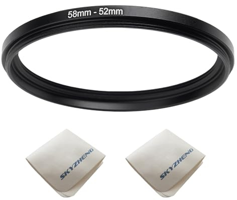 58mm Lens to 52mm Camera Lens Adapter 58mm to 52mm Step Down Ring Adapter Ring for All Brands of UV ND CPL, with Premium Lens Wiping Cloth 2 Pack (58mm-52mm)