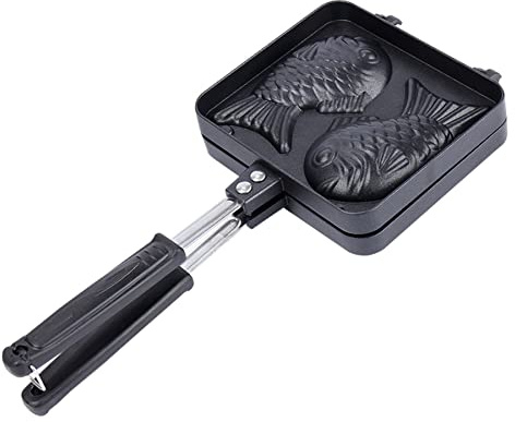DELURA Gusseisen auf Waffel-Bratpfanne, Herdplatte, Fischform, Kuchen, Brot, Waffeleisen, Backen, Waffeleisen-Tablett, Taiyaki-Maschine, doppelseitige antihaftbeschichtete Backmaschine341