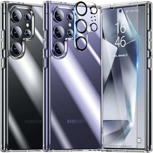 UniqueMe Hülle für Samsung Galaxy S24 Ultra - Case & 2 Folie, Transparent | Rundumschutz Set für Samsung Galaxy S24 Ultra Case, Schutzhülle Cover, Stoßfest Militärstandard, Anti-Kratzer