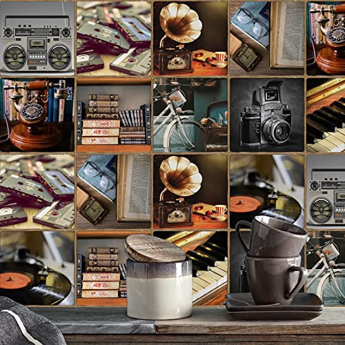 Stilvolle Fliesenaufkleber, 15 x 15 cm, Vintage-Küchenfliesen-Aufkleber für Badezimmer, Wandfliesen, Backsplash für Küche, zum Aufkleben auf Fliesen, selbstklebendes Vinyl, Heimdekoration