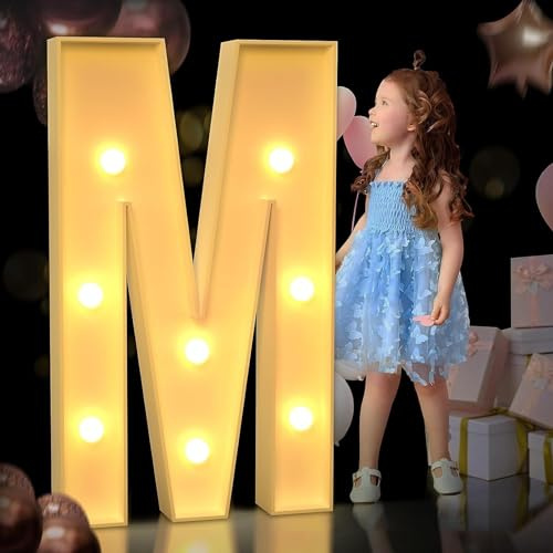 TTiiLoe Lettre M lumineuse de 120 cm pour chapiteau - Lettres géantes lumineuses en mosaïque pour chapiteau - Décorations de fête d'anniversaire, de mariage - Décoration de bricolage