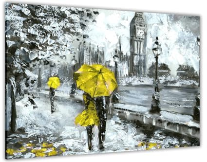 Pastello London Umbrella Canvas Wall Art, Wall Art Picture Print for Living Room and Bedroom (Yellow, 77cm x 51cm / 30 x 20inch)