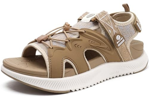 ONCAI Walking Sandals for Women, Sport Athletic Hiking Sandals With Arch Support Orthotic Outdoor Footbed for Plantar Fasciitis, Water Sandalias Mujer with Adjustable Strap Beige/White Size 6