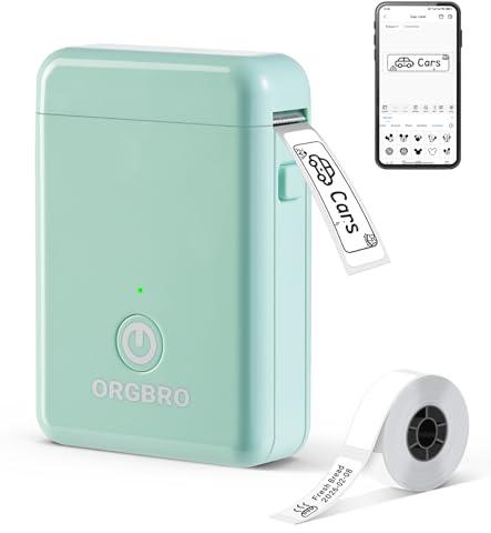 ORGBRO X1 Etiqueteuse avec Étiquettes Bluetooth Imprimante Etiquette Autocollante Thermique pour Maison, Bureau, École, Organisation, Cuisine Personnalisées, Compatible avec iOS et Android, Verte