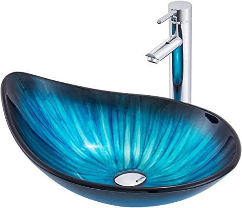 vasque à poser salle de bain Bol D'évier De Vanité En Verre Trempé Sur Le Dessus, Évier De Cuvette En Forme De Goutte Avec Combo De Drainage, Lavabo Intérieur, Toilettes De Cuisine De Vestiaire (Colo