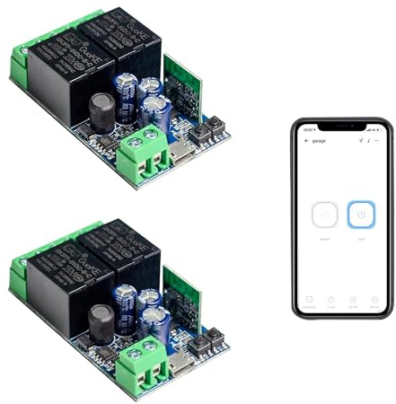 QIACHIP Ewelink WLAN-Relais-Modul, App-Steuerung, 2 Kanäle, intelligenter Schalter, Fernbedienung mit Alexa/Google Home, trockener Kontakt, Zugangskontrolle, Garagentor