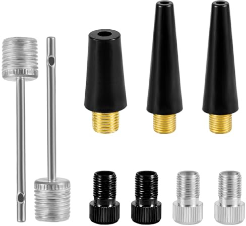 NQEUEPN 9pcs Bike Valve Adapter Set, Brass Bicycle Tire Valve Adaptor with Ball Football Pump Needles Inflation Nozzle Air Compressor Inflator Adapter Bike Pump Tool for Presta Schrader