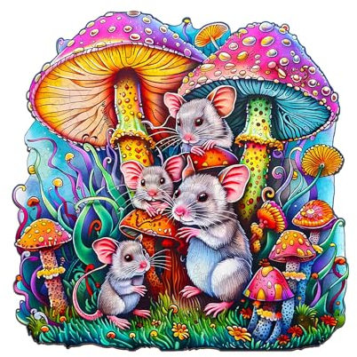 Holzpuzzle Erwachsene, 300 Teile Mäuse Familie Puzzles, 34x33.7cm Wood Puzzle, Unregelmäßige Einzigartige Tierform Holzpuzzles für Erwachsen, Schön Geschenk für Familie Freunde