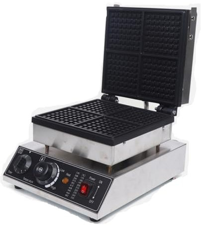 Konfiur Piastra per waffle belga da 1750 W, per waffle a Bruxelles, 4 cialde contemporaneamente, 80 pezzi all'ora, regolabile da 0 a 300 °C, rivestita in teflon