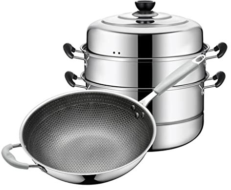 Olla de cocina, sartén, juego de ollas combinadas de acero inoxidable, sartén al vapor, cocina de inducción doméstica (A)