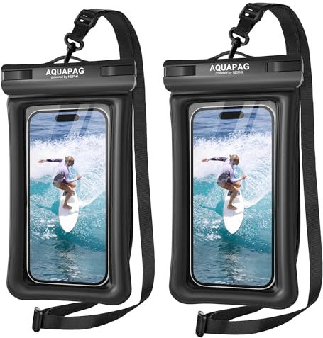 Hoonyer IP68 Funda Impermeable Móvil con Cordón de Cuello Ajustable -[2 Unidades], Estuche para Teléfono Flotable y Impermeable, Bolsa Seca para Vacaciones, Playa, Piscina y Viajes (Negro-Negro)