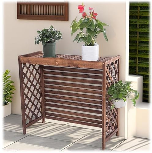 Verkleidung für Außengeräte Klimaanlage, Massivholz Klimaanlage Zaun Bildschirm, Holz Blumenständer Klimaanlage Sichtschutz Zäune Jalousien Design(81x30x72cm)