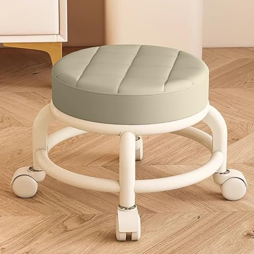 MaRxeDeL Kurzer Rollensitzstuhl Niedriger Rollhocker, 360° Drehbarer Fußpflegehocker Für Zuhause, Kleiner Rollhocker Mit Rädern, Kleine Niedrige Lederhocker Auf Rädern(D)