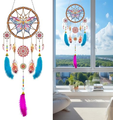 posionks 1 piece de l'attrape-rêves Kit de bricolage Papillon Dreamcatcher Enfants - Attrape-Rêves Diamond Painting Filles Diamond Painting de l'attrape-rêves A partir de Créatifs pour Filles