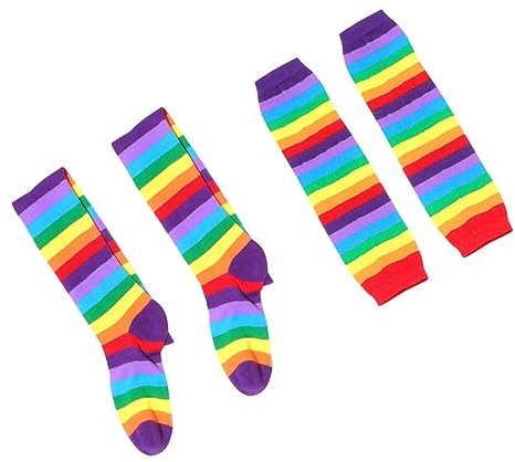 WRITWAA 2 Stück mit Regenbogenhandschuhen und Bunten Socken für Mädchen Kostümzubehör für Anlässe Elastisch Rutschfest für Partys und Veranstaltungen
