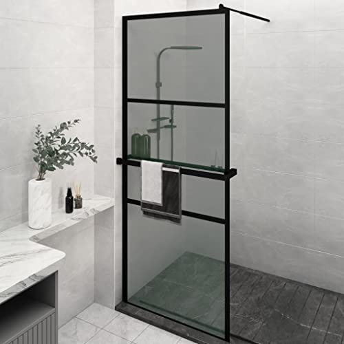Paroi de douche à l'italienne avec étagère en verre ESG et aluminium Noir 80 x 195 cm