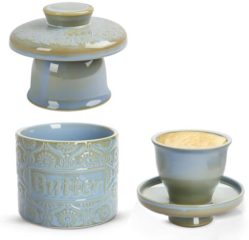 Mantequera de cerámica, mantequera francesa, campana de cerámica con tapa, mantequilla refrigerada por agua para mantequilla de 6,7 oz, para mantequilla fresca y untable, regalo de Navidad para el