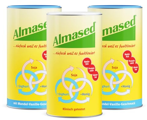 Almased 3er Bundle – 1x 500g Almased Original + 2x 500g Almased Mandel-Vanille – natürlicher Mahlzeitersatz – Vorratspaket zur Gewichtsabnahme – hoher Proteingehalt – 30 Portionen