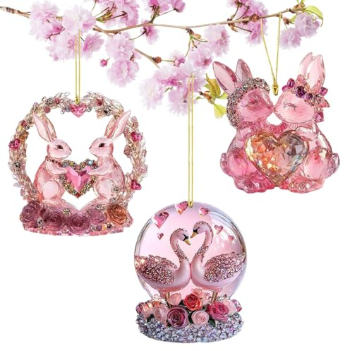 Osteranhänger Hase,3 Stück Osteranhänger Deko,Osterschmuck zum Aufhängen,Acryl Anhänger Osterhase Ornamente Ostern Frühling Für Drinnen und Draußen Ostergeschenk