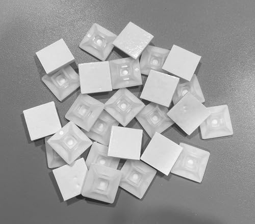 TERF® 50 Pcs White Self Adhesive Cable Ties Bases 28mm X 28mm (1.10'') Premium Nylon Self Adhesive Cable Ties Fixing Mounts for Home Office Garden Garage Workshop DIY Use