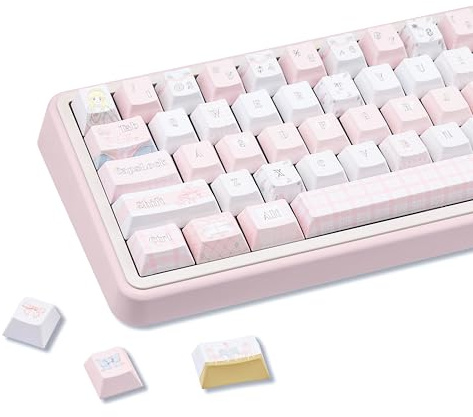 COOMICKEY Cute Cream Keycap Set, 145 Keys Cherry Profile Pink Keycaps, PBT Custom Keycap for Mechanical Keyboard, Compatible with ANSI/ISO Layout