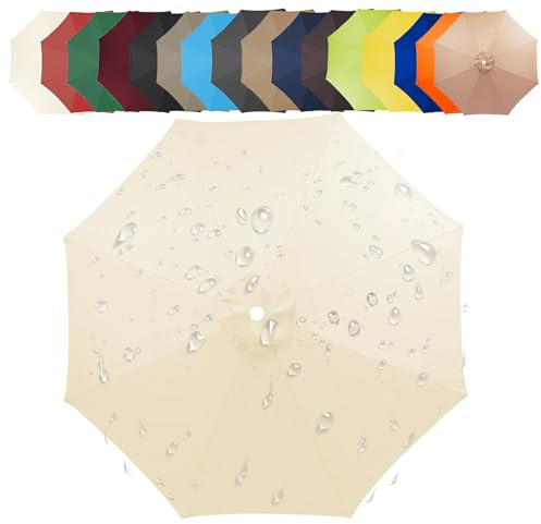 CMJYMX Toile De Rechange pour Parasol 200/250/270/300/350 CM + 6/8 Baleines Toile De Parasol Déporté, Auvent De Rechange pour Parasol De Terrasse(Beige,8 Ribs: 350CM/11.5FT)