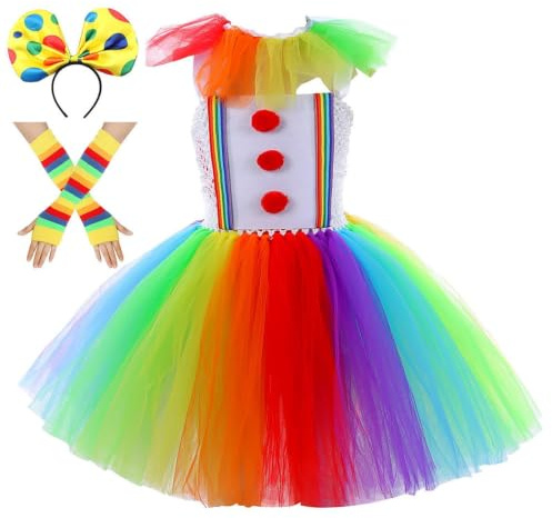 Set tutù da clown, tutù arcobaleno per ragazze, fasce per capelli e guanti, per bambine dai 2 ai 10 anni