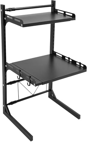 Étagère extensible à 3 niveaux en acier au carbone - Étagère métallique avec 4 crochets - Support pour micro-ondes - Étagère à épices debout - Étagère de cuisine pour four/machine à café (noir)