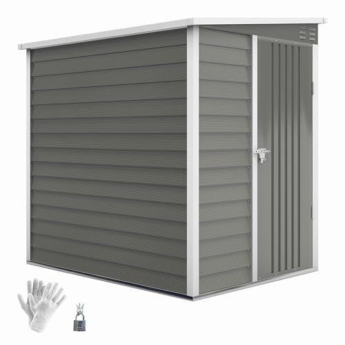 Outsunny Metall Gerätehaus 142x184x181cm 2,3m² Gartenhaus mit Pultdach Handschuhe Fundament wetterfest Outdoor Garten Schuppen mit abschließbar Tür Fenster Geräteschuppen für Hinterhof Garten Hellgrau