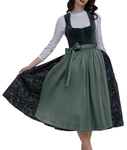 Foweknow Abito Dirndl da donna per l'Oktoberfest, vestito da donna Dirndl midi lungo, taglie grandi, camicetta Dirndl, costume vintage elegante, abito da festa, abito da cocktail, abito da sera