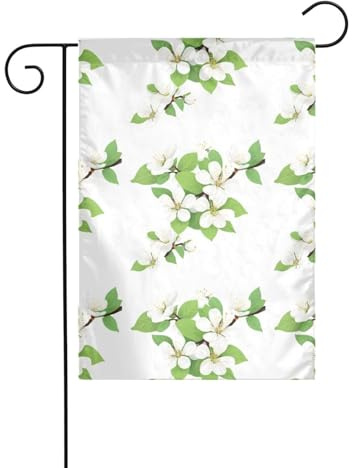 WHJSHOP Magnifique drapeau de jardin à motif de fleurs de poirier 30,5 x 45,7 cm pour décoration de cour avec une largeur de poteau de 3 cm (drapeau uniquement, mât non inclus)