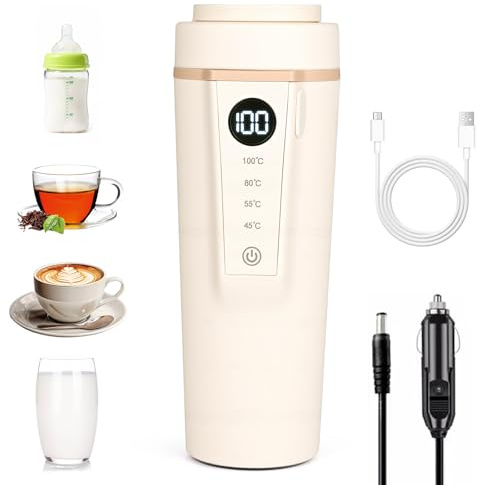 Hervidor de Agua Portatil, Apritsce 12V 400 ML Hervidor de Agua Portatil, 96W Taza Aislante Hervidor Portatils para Hacer Café Leche y Té