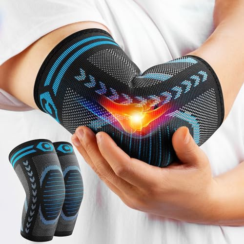 CAMBIVO Elbow Support for Men & Women (2-Pack), Compression Elbow Sleeves for Tendonitis Discomfort, Targeted Support for Tennis, Golf, and Weightlifting