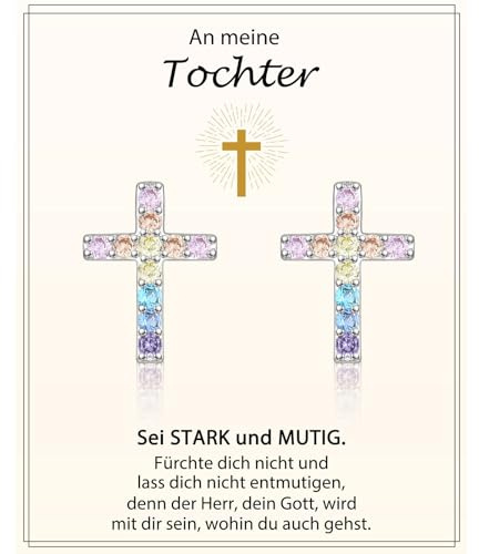 Geschenk für Nichte Tochter Enkelin, Bunte Kreuz-Ohrringe für Mädchen zum Geburtstag Weihnachten Konfirmation Taufe Geschenke