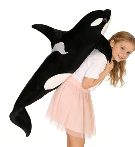 Xiyocadt Orca Kuscheltier,Wal Kuscheltier Groß,Orca XXL Plüschtier,Orkakuscheltier,Schwarz Killerwal-Plüschtier Sea Critters Plüsch,TröSten Kuscheln Heimdekoration für Kinder Jungen Mädchen (50cm)