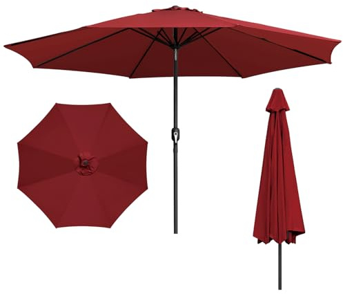 Tysobes Balkon-Schirm 270cm,UV50+,Ohne Sockel,Sonnenschirm mit Kurbe,Großer Kurbelschirm für Pools,Balkone und Gärten,Rot
