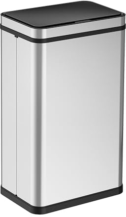 Ribelli Poubelle en acier inoxydable 50 l - Poubelle avec capteur - Ouverture et fermeture automatiques - Poubelle de cuisine avec indicateur de fonction LED - Argenté