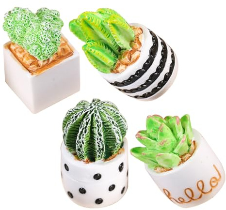 TOYANDONA Ensemble de 4 Mini Cactus Décoratifs en Résine Solide, Plantes Artificielles Miniatures pour Micro-Paysage, Décoration Intérieure de Maison de Poupée et Table, Ornement Miniature