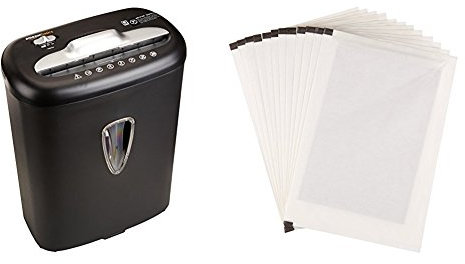 Amazon Basics - Hochsicherheits-Kreuzschnitt-Aktenvernichter für 7-8 Blätter, für Papier und Kreditkarten und Schmiermittelblätter, 12 Stk.