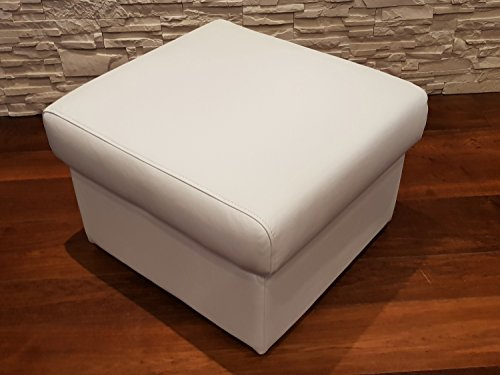 Quattro Meble Weiß Echtleder Hocker Sitzhocker Rindsleder Sitzwürfel 60x55 Fußhocker Polsterhocker Echt Leder Puff