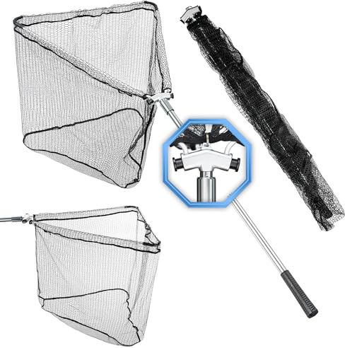 Q-Tac Kescher gummiert mit Hammerkopf [robust & stabil] Teleskop Kescher Angeln, Angel Kescher faltbar & klappbar, Unterfangkescher, Angelkescher Raubfisch, Forelle, Karpfen - gummierter Kescher groß