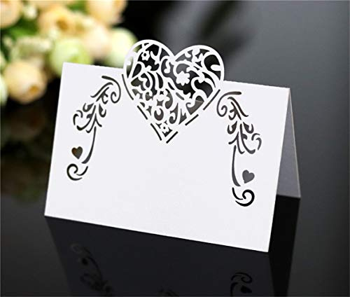 Strhopelove 100 Stück Hochzeit Tischkarten Platzkarten Geburtstag Hochzeitsdeko Namenskarten Sitzkarte Herz Party Feste Taufe (Weiß)