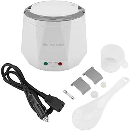 Olla arrocera eléctrica, vaporera de alimentos 24V 140W 1.3 L para cocinar arroz, gachas, huevos nutritivos y platos calientes(Blanco)