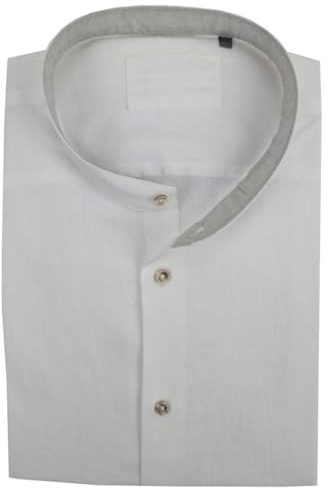 P-Club Camicia Uomo Manica Lunga 100% Puro Lino Taglie Forti Collo alla Coreana 4XL 5XL 6XL (3XL - Bianco)
