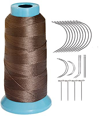 Overlockgarn 1200 Yards Nähgarn + 12 Stück 9 cm C Nadeln/gebogenes Haar Nadeln zum Nähen (dunkelbraun)