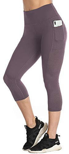 RAYPOSE Femmes Entraînement Course Capri Leggings Poche Contrôle Ventre Taille Haute Yoga Pantalon, 785-gris foncé, XL