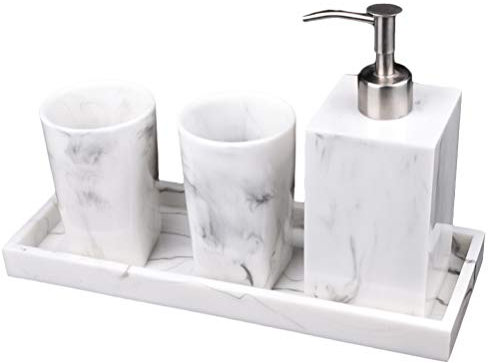 Cabilock 1satz Badezimmer-Organizer Set Mit Seifenspender Zahnbürstenbechern Und Ablagetablett Design Für Bad Küche Hotel Und Büro Aus Hochwertigem Pflegeleichtem Material