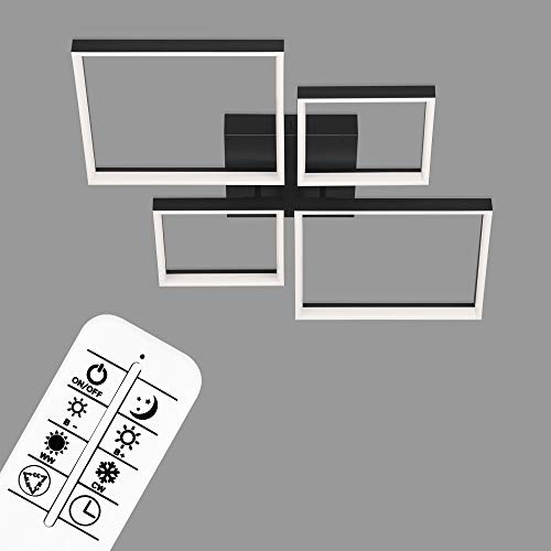 Briloner Leuchten - LED Deckenleuchte, Deckenlampe dimmbar, inkl. Fernbedienung, Farbtemperatursteuerung, Nachtlichtfunktion und Timer, Schwarz, 40 Watt, 4.400 Lumen, 660x660x90mm (LxBxH), 3015-015